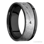 8 mm wide/Flat/Zirconium band with one 6 mm Off Center Edge inlay of Meteorite. - Diamonds By Rothschild