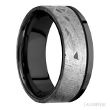 8 mm wide/Flat/Zirconium band with one 6 mm Off Center Edge inlay of Meteorite. - Diamonds By Rothschild