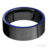 8 mm wide/Flat/Zirconium band with two 1 mm Side inlays of Lapis. - Diamonds By Rothschild