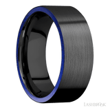 8 mm wide/Flat/Zirconium band with two 1 mm Side inlays of Lapis. - Diamonds By Rothschild