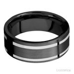 8 mm wide/Flat/Zirconium band with two 1 mm Wide inlays of 14K White Gold. - Diamonds By Rothschild