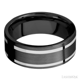 8 mm wide/Flat/Zirconium band with two 1 mm Wide inlays of 14K White Gold. - Diamonds By Rothschild