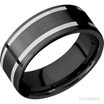 8 mm wide/Flat/Zirconium band with two 1 mm Wide inlays of 14K White Gold. - Diamonds By Rothschild