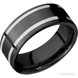 8 mm wide/Flat/Zirconium band with two 1 mm Wide inlays of 14K White Gold. - Diamonds By Rothschild