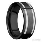 8 mm wide/Flat/Zirconium band with two 1 mm Wide inlays of 14K White Gold. - Diamonds By Rothschild
