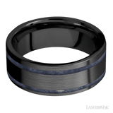 8 mm wide/Flat/Zirconium band with two 1 mm Wide inlays of Sodalite. - Diamonds By Rothschild