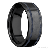 8 mm wide/Flat/Zirconium band with two 1 mm Wide inlays of Sodalite. - Diamonds By Rothschild