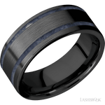 8 mm wide/Flat/Zirconium band with two 1 mm Wide inlays of Sodalite. - Diamonds By Rothschild