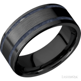 8 mm wide/Flat/Zirconium band with two 1 mm Wide inlays of Sodalite. - Diamonds By Rothschild