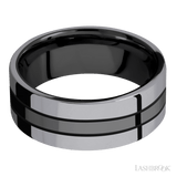 8 mm wide/Flat/Zirconium band with two 3 mm Double Off Center Edge inlays of Tantalum. - Diamonds By Rothschild