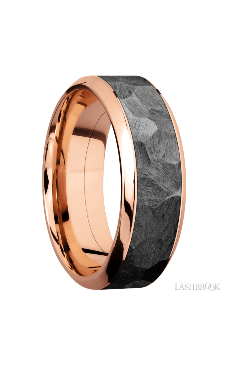 8 mm wide/High Bevel/14K Rose Gold band with one 5 mm Centered inlay of Zirconium. - Diamonds By Rothschild