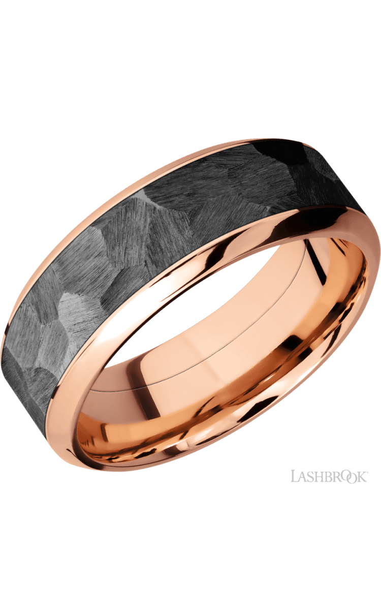 8 mm wide/High Bevel/14K Rose Gold band with one 5 mm Centered inlay of Zirconium. - Diamonds By Rothschild