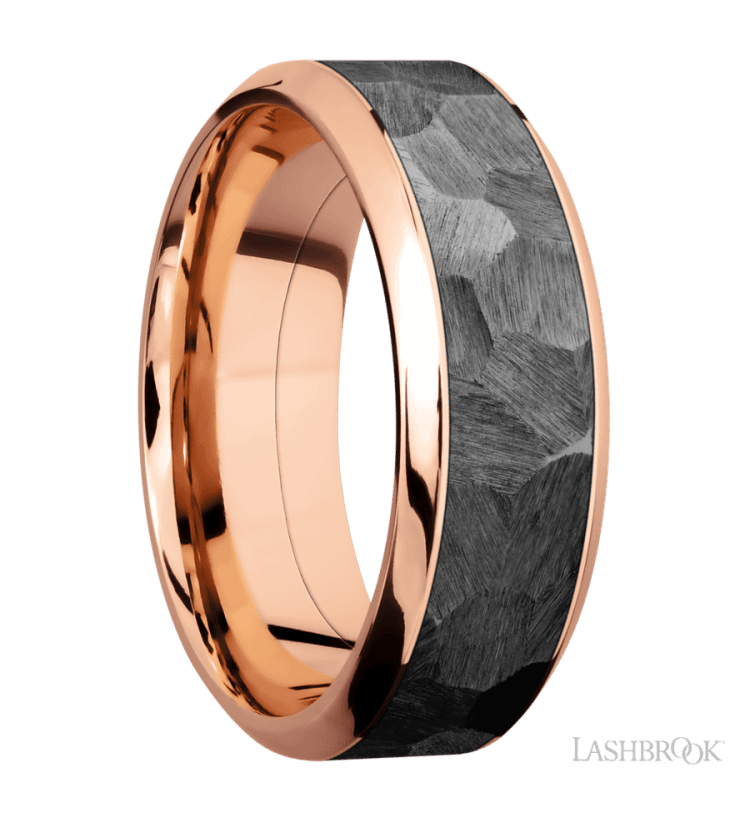 8 mm wide/High Bevel/14K Rose Gold band with one 5 mm Centered inlay of Zirconium. - Diamonds By Rothschild