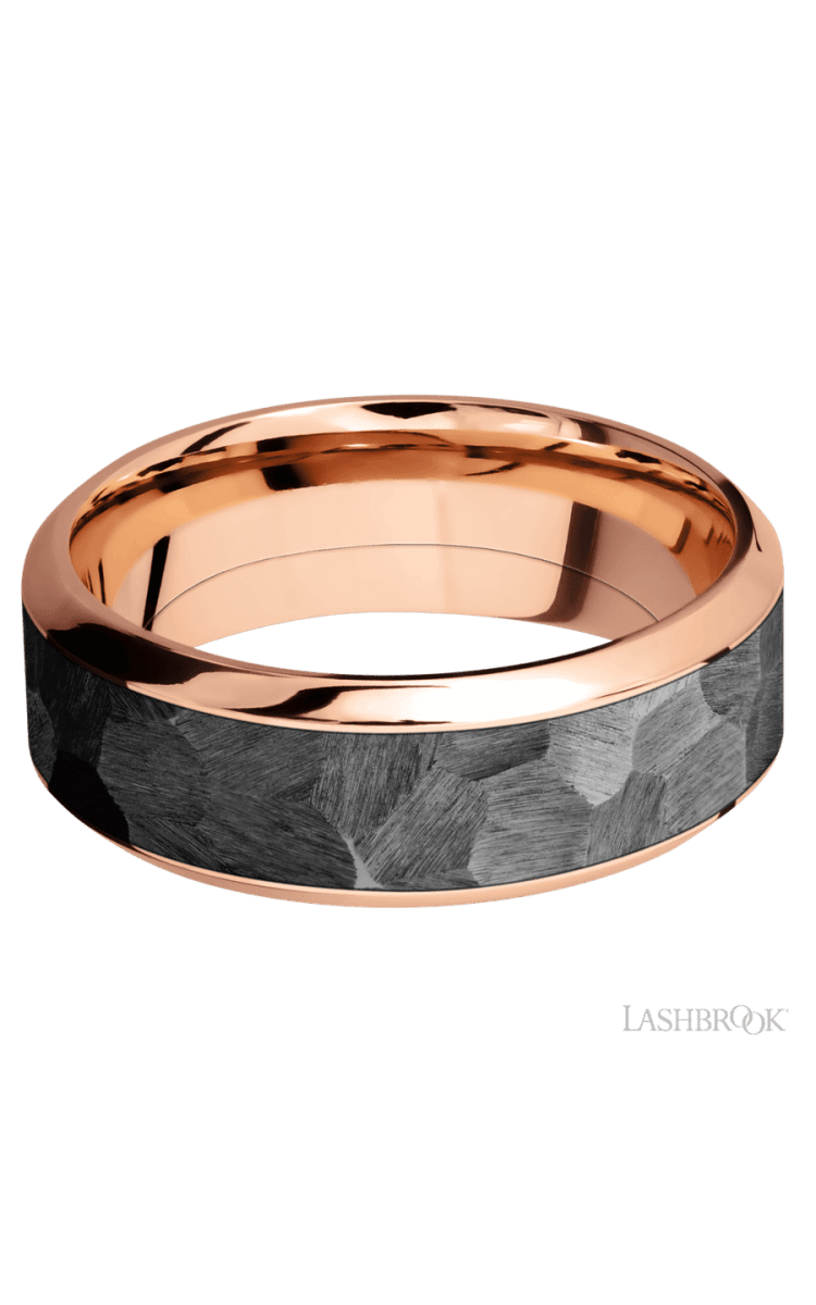 8 mm wide/High Bevel/14K Rose Gold band with one 5 mm Centered inlay of Zirconium. - Diamonds By Rothschild