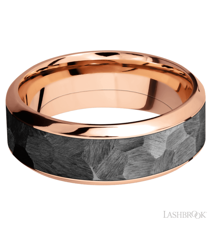 8 mm wide/High Bevel/14K Rose Gold band with one 5 mm Centered inlay of Zirconium. - Diamonds By Rothschild