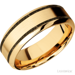 8 mm wide/High Bevel/14K Yellow Gold band with two 1 mm Wide inlays of Gold Tiger Eye. - Diamonds By Rothschild