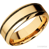 8 mm wide/High Bevel/14K Yellow Gold band with two 1 mm Wide inlays of Gold Tiger Eye. - Diamonds By Rothschild