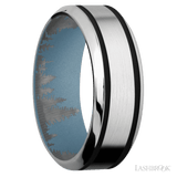 8 mm wide/High Bevel/Cobalt Chrome band with two 1 mm Wide inlays of Black also featuring a Polar Blue sleeve. - Diamonds By Rothschild