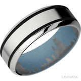 8 mm wide/High Bevel/Cobalt Chrome band with two 1 mm Wide inlays of Black also featuring a Polar Blue sleeve. - Diamonds By Rothschild