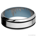 8 mm wide/High Bevel/Cobalt Chrome band with two 1 mm Wide inlays of Black also featuring a Polar Blue sleeve. - Diamonds By Rothschild