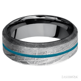 8 mm wide/High Bevel/Meteorite band with one 1 mm Centered inlay of Sea Blue also featuring a Tantalum sleeve. - Diamonds By Rothschild