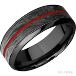 8 mm wide/High Bevel/Zirconium band featuring inlays of Forged Carbon Fiber and Red Apple. - Diamonds By Rothschild