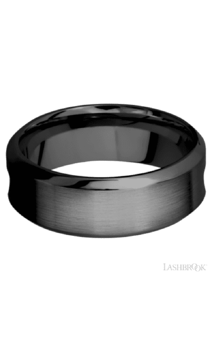 8 mm wide/High Bevel/Zirconium band featuring inlays of Forged Carbon Fiber and Red Apple. - Diamonds By Rothschild