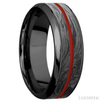 8 mm wide/High Bevel/Zirconium band featuring inlays of Forged Carbon Fiber and Red Apple. - Diamonds By Rothschild