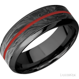 8 mm wide/High Bevel/Zirconium band featuring inlays of Forged Carbon Fiber and USMC Red. - Diamonds By Rothschild