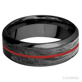 8 mm wide/High Bevel/Zirconium band featuring inlays of Forged Carbon Fiber and USMC Red. - Diamonds By Rothschild