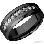 8 mm wide/High Bevel/Zirconium band with an arrangement of 9, .05 carat Round Diamond stones in a Bead setting. - Diamonds By Rothschild