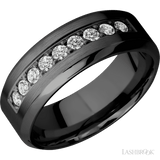 8 mm wide/High Bevel/Zirconium band with an arrangement of 9, .05 carat Round Diamond stones in a Bead setting. - Diamonds By Rothschild