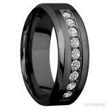 8 mm wide/High Bevel/Zirconium band with an arrangement of 9, .05 carat Round Diamond stones in a Bead setting. - Diamonds By Rothschild