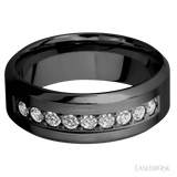 8 mm wide/High Bevel/Zirconium band with an arrangement of 9, .05 carat Round Diamond stones in a Bead setting. - Diamonds By Rothschild