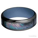 8 mm wide/High Bevel/Zirconium band with one 4 mm Centered inlay of Black Mother of Pearl also featuring a Crushed Orchid sleeve. - Diamonds By Rothschild