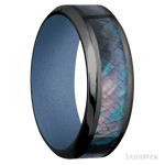 8 mm wide/High Bevel/Zirconium band with one 4 mm Centered inlay of Black Mother of Pearl also featuring a Crushed Orchid sleeve. - Diamonds By Rothschild