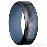 8 mm wide/High Bevel/Zirconium band with one 4 mm Centered inlay of Black Mother of Pearl also featuring a Crushed Orchid sleeve. - Diamonds By Rothschild