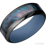 8 mm wide/High Bevel/Zirconium band with one 4 mm Centered inlay of Black Mother of Pearl also featuring a Crushed Orchid sleeve. - Diamonds By Rothschild