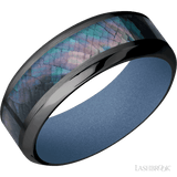 8 mm wide/High Bevel/Zirconium band with one 4 mm Centered inlay of Black Mother of Pearl also featuring a Crushed Orchid sleeve. - Diamonds By Rothschild