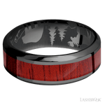 8 mm wide/High Bevel/Zirconium band with one 4 mm Centered inlay of Blood Wood. - Diamonds By Rothschild