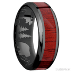 8 mm wide/High Bevel/Zirconium band with one 4 mm Centered inlay of Blood Wood. - Diamonds By Rothschild