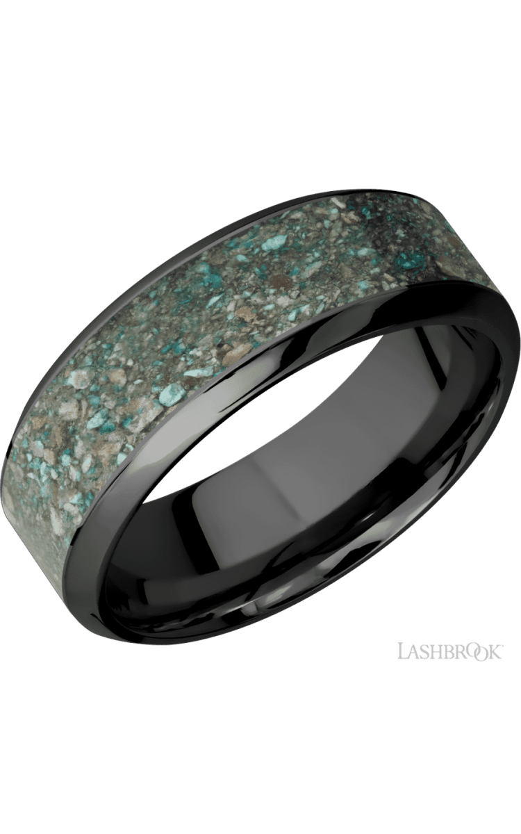 8 mm wide/High Bevel/Zirconium band with one 5 mm Centered inlay of Ocean Jasper. - Diamonds By Rothschild