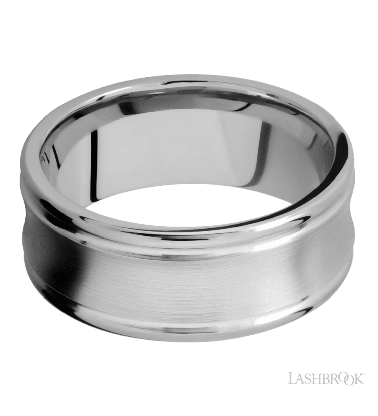 9 mm wide Concaved Center Round Edges 14K White Gold band. - Diamonds By Rothschild