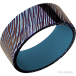 9 mm wide Flat Titanium Damascus band featuring a Royal Blue sleeve. - Diamonds By Rothschild