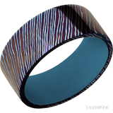 9 mm wide Flat Titanium Damascus band featuring a Royal Blue sleeve. - Diamonds By Rothschild