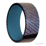 9 mm wide Flat Titanium Damascus band featuring a Royal Blue sleeve. - Diamonds By Rothschild
