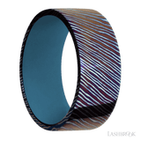 9 mm wide Flat Titanium Damascus band featuring a Royal Blue sleeve. - Diamonds By Rothschild