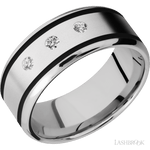 9 mm wide/Beveled/Cobalt Chrome band with two 1 mm Wide inlays of Black and featuring an arrangement of 3, .05 carat Round Diamond stones in a Flush setting - Diamonds By Rothschild
