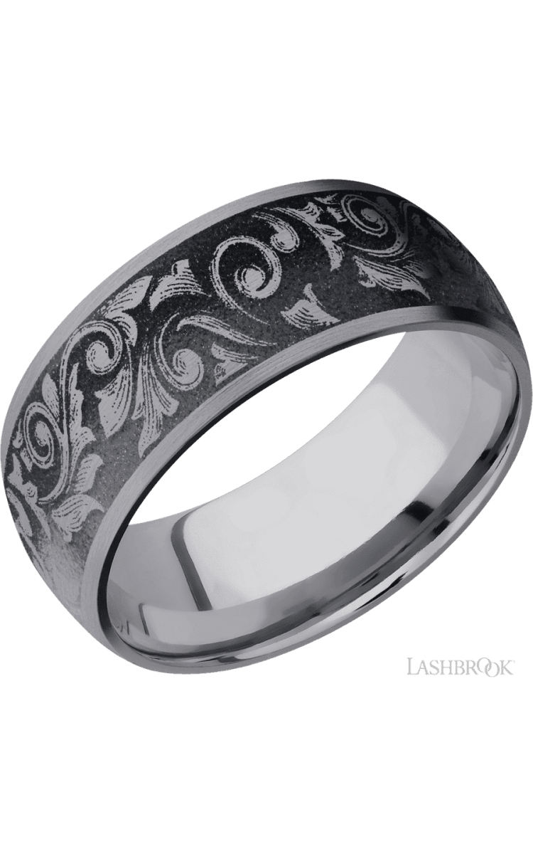 9 mm wide/Domed/Tantalum band with a laser carved Western Scroll pattern. - Diamonds By Rothschild