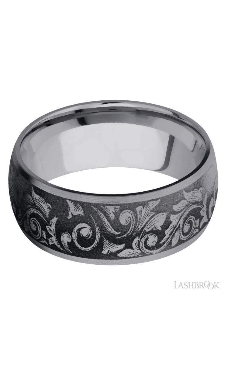9 mm wide/Domed/Tantalum band with a laser carved Western Scroll pattern. - Diamonds By Rothschild